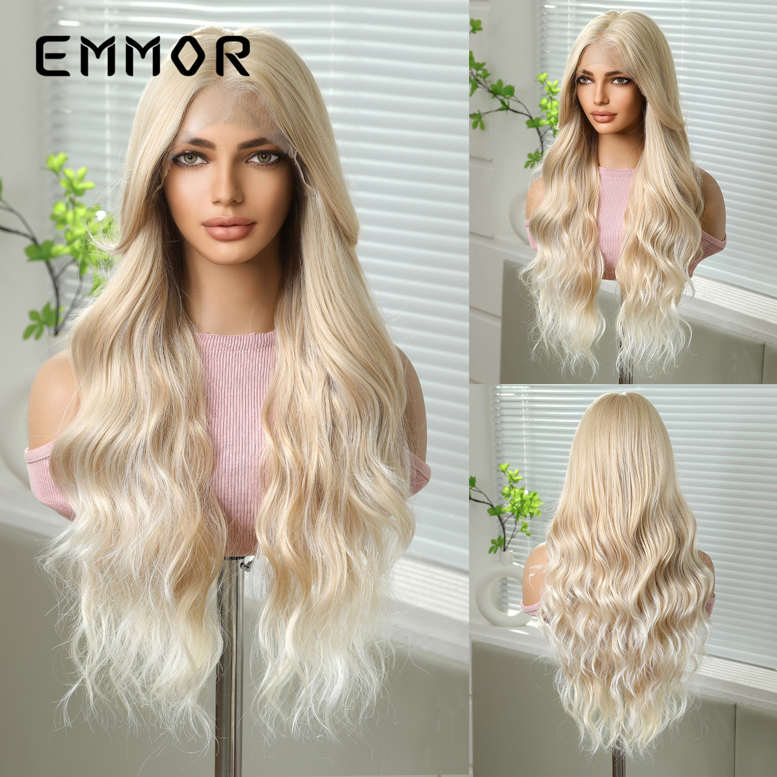 Transfronterizo 13*6 peluca de encaje frontal de gran superficie, corte intermedio, cabello largo y esponjoso dorado, cabello largo y rizado, cabello largo y largo