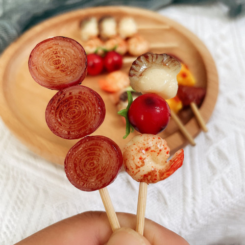 Manufacturer wholesale mini barbecue skewers toys simulation food meat model barbecue Japanese and Korean style hairpin card accessories