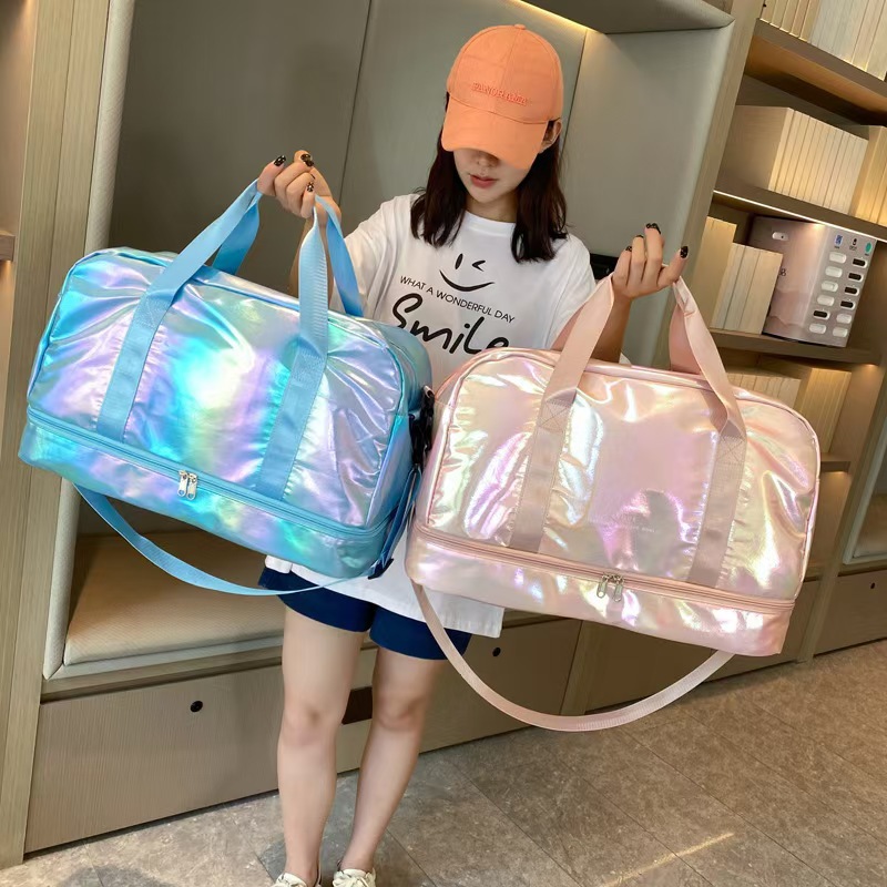 광택있는 세련된 휴대용 여행 가방 대용량 여성용 경량 건식 및 습식 분리 단거리 출장 휴대용 수영 피트니스 가방