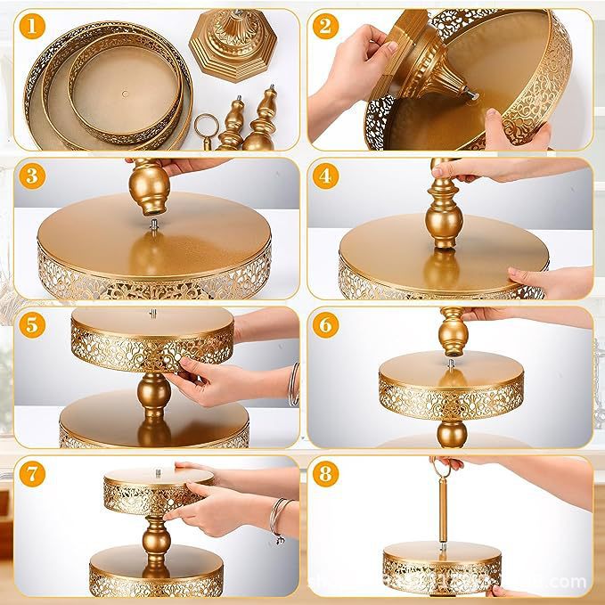 Fiesta de té de cumpleaños Decoración de mesa Soporte de postre Taza de papel redonda Torre de pastel Estante de pastel dorado Bandeja de servicio en capas