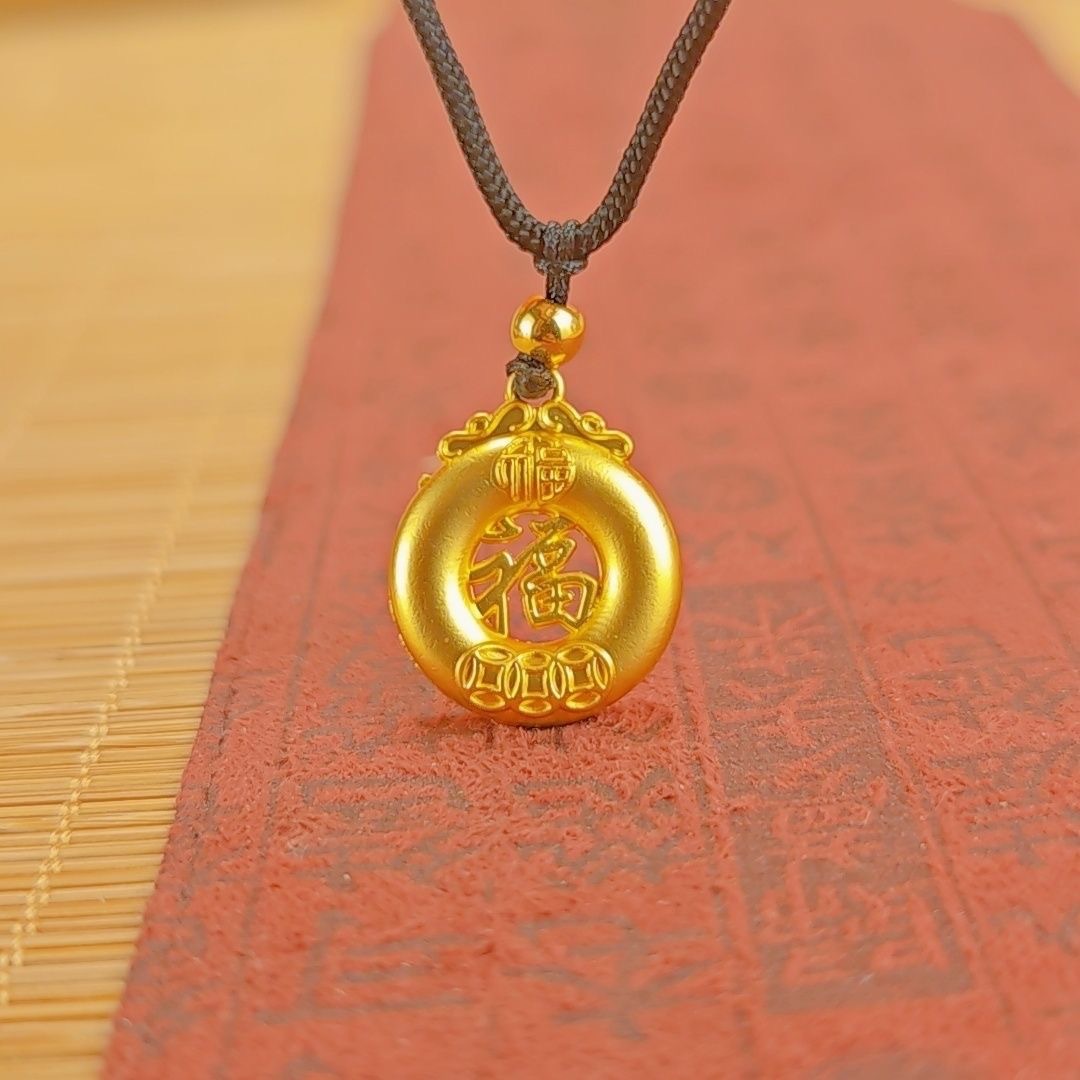 Fu Fu nuevo pequeño Fu Fu colgante collar de cuerda negra Fu caracteres Bao novia estilo chino