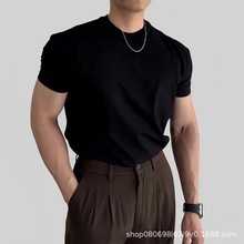 星灿潮人馆夏季2025韩版正肩短袖T恤男上衣圆领修身百搭纯色t恤衫