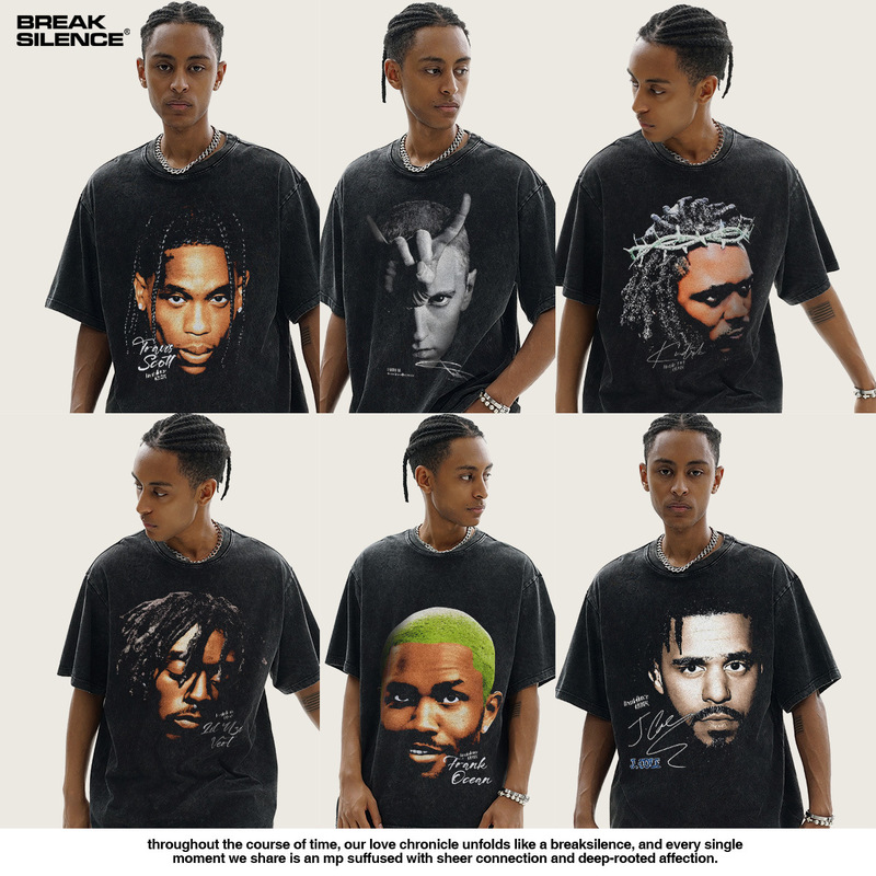 Summer Rap Heavyweight Short-Sleeved T-Shirt American Retro Printing Cross-Border Washed Old Small Neckline Men's Half-Sleeve