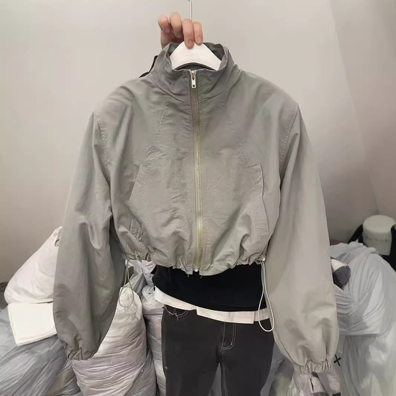 Korea Dongdaemun Summer New Stand-Up Collar Drawstring 2025 New Short Long-Sleeved Jacket Sports Outwear Sun Protection Clothing