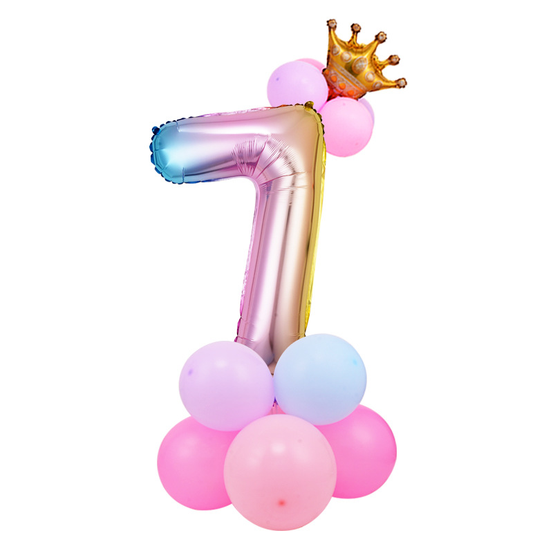 0-9 cumpleaños digital globo columna bebé un mes de edad diseño carretera globo fiesta decoración corona película de aluminio