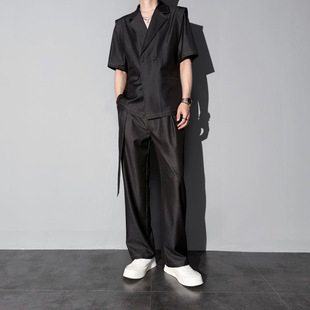 Summer Short-Sleeved Suit Men's Fashion Casual Thin Loose Handsome Two-Piece Trendy Suit