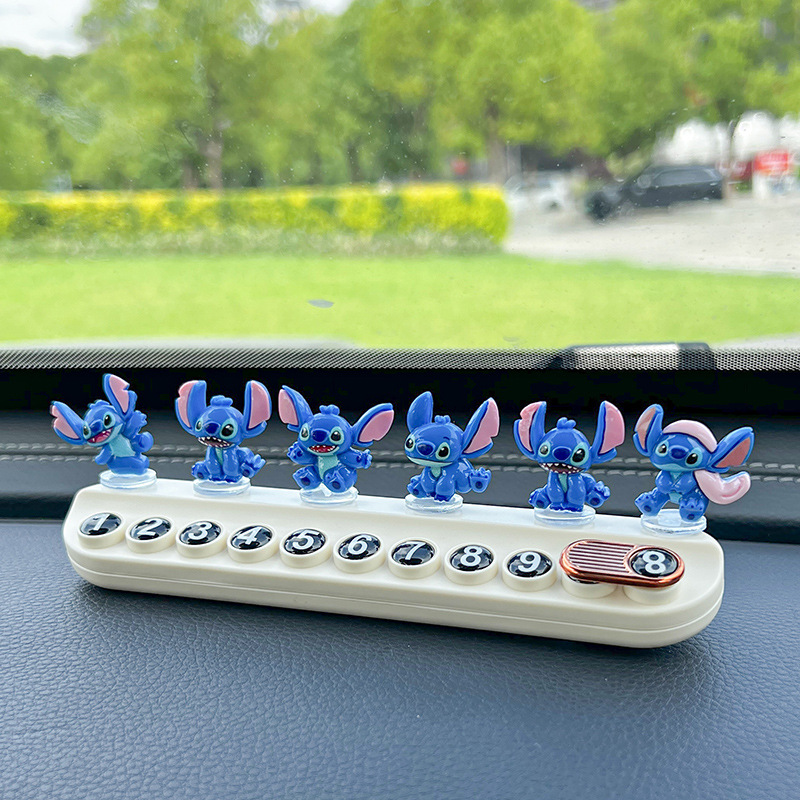 Stitch Temporary Parking Number Plate Cute Creative Hidden Number Moving Car Phone Plate Aromatherapy Car Interior Ornaments