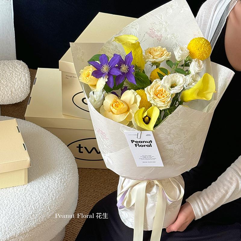 鲜花小花束包装纸鲜花包花diy材料全套国风花艺花店资材