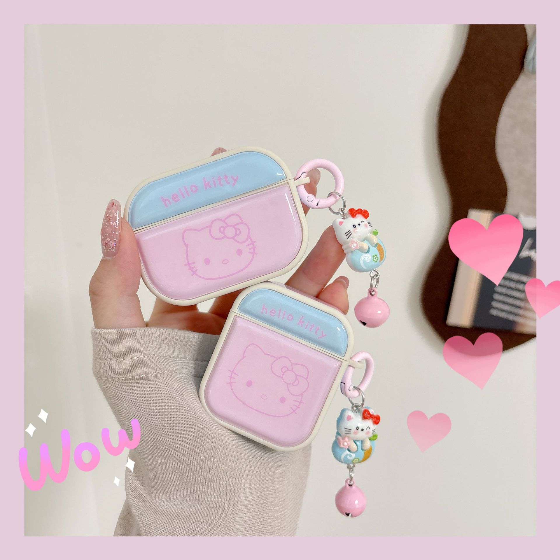 Linda línea de dibujos animados KT cat para Airpods nueva funda para auriculares de 3/4 generación 1/2 colgante aipodsPro 2 pequeño