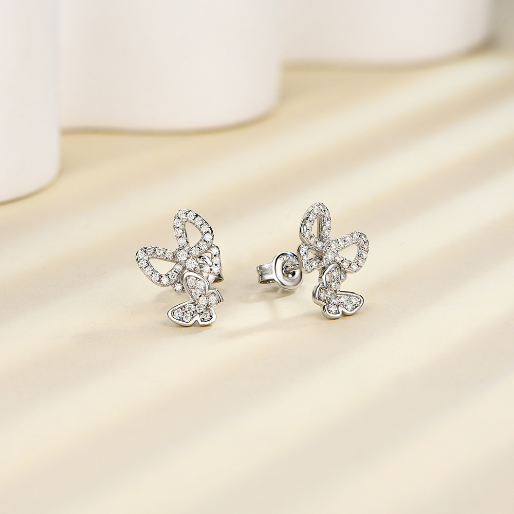 1 Pair Simple Style Classic Style Bow Knot Inlay Sterling Silver Rhinestones Ear Studs display picture 2