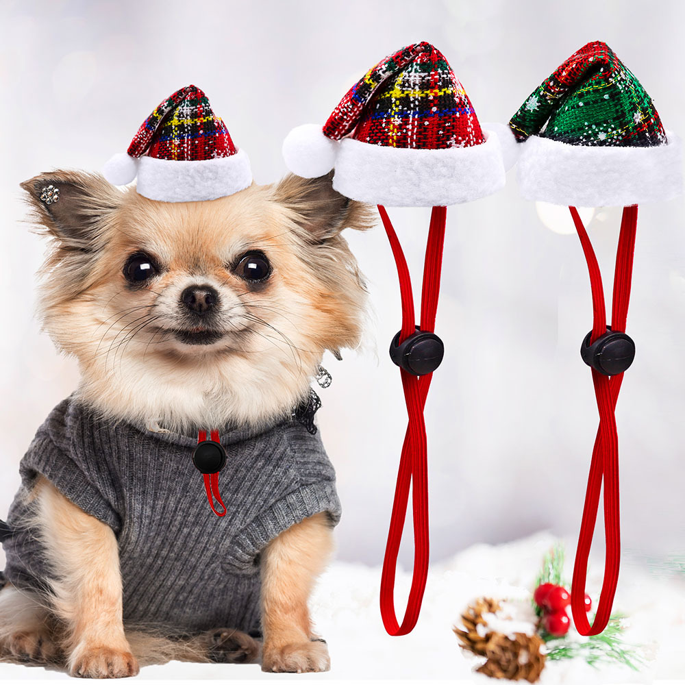 All Seasons Season Christmas, Streetwear Style Christmas Streetwear Pu Leather Christmas Plaid Pet Hat