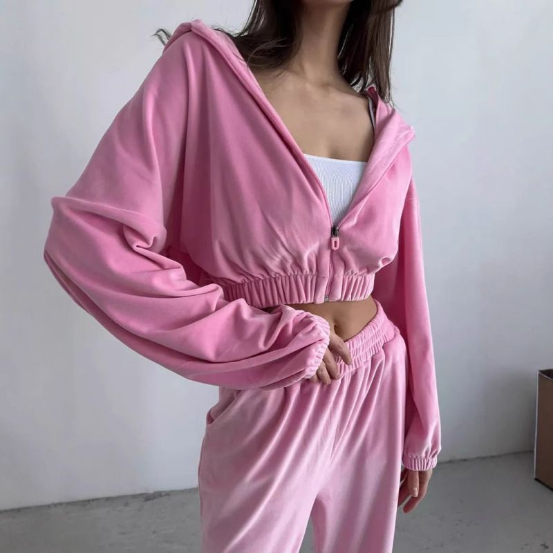 2025亚马逊跨境欧美外贸秋冬女装新款连帽休闲卫衣套装两件套女|undefined