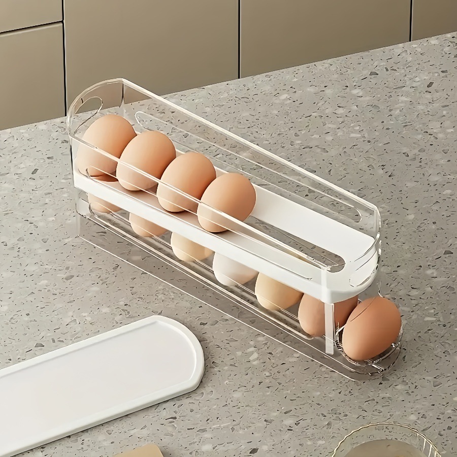 Organizador de Huevos para Refrigerador Doble Capa de Plástico PP con Rodamiento Automático para Cocina image 5