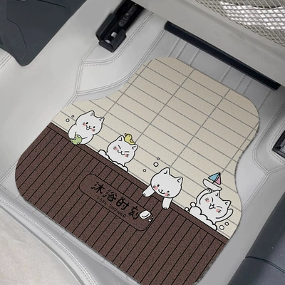 Universal Foot Pad | Decorative Floor Mats - bathing-cute-cat-front-row-5060cm-silk-circle-single-piece