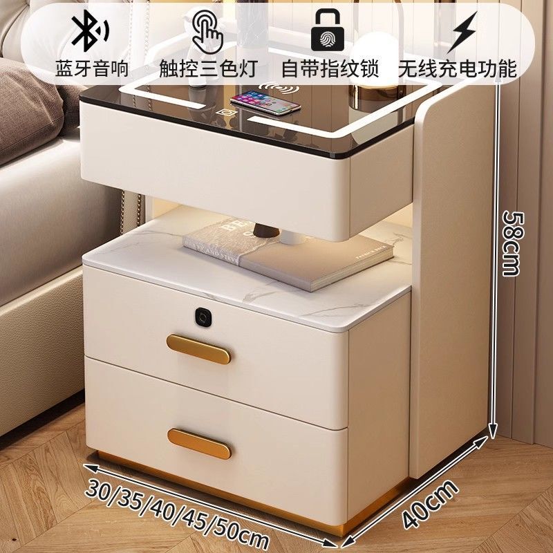 智能床头柜家用卧室多功能无线充带灯整理柜轻奢实木收纳床边柜子|undefined