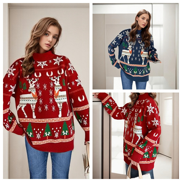 Women's Clothing new autumn and winter double elk Christmas sweater_voghion.com
