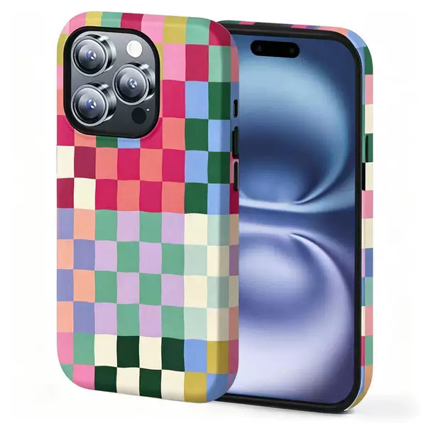 Colorful Plaid Phone Case, Cross-Border Hot-Selling Product, Film and Case Two-In-One, Custom Macaron Color iPhone 17 Protective Cover