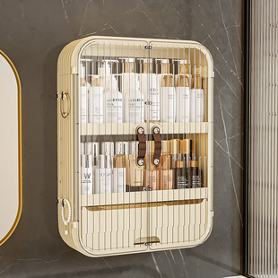 Wall-mounted Cosmetics Storage Rack Bathroom Dustproof and Waterproof Skin Care Products Storage Cabinet with Door Advanced Sense Storage Box