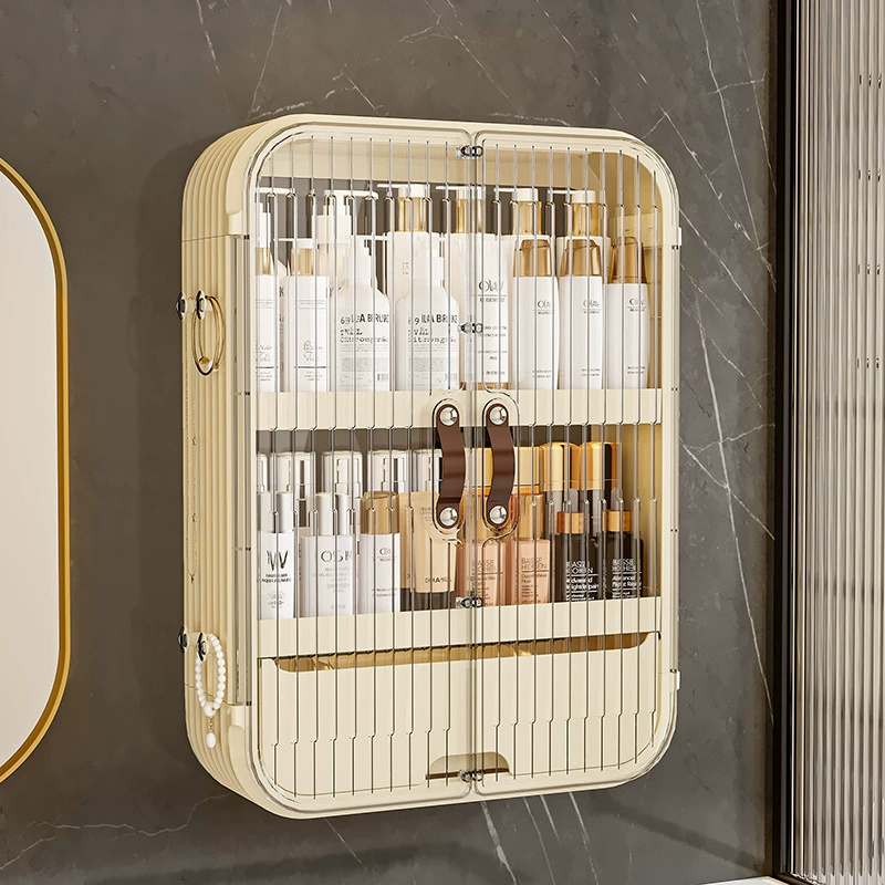 Настенный шкаф для хранения косметики для ванной комнаты пылезащитный водонепроницаемый уход за кожей с дверью шкаф для хранения коробки высокого уровня