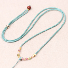 Delicate tourmaline lanyard, jade Guanyin pendant with peace charm, handcrafted original design&mdash;women's necklace cord, perfect for sweaters; wholesale available.