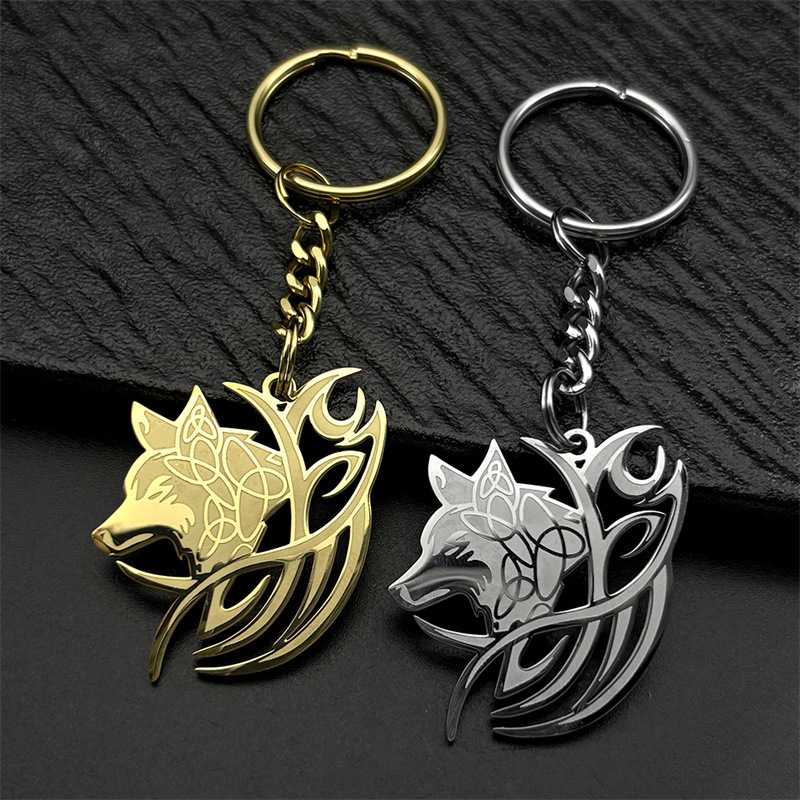 European and American Personalized Jewelry Wholesale Viking Nordic Mythology Wolf Knot Stainless Steel Keychain Nordic Retro Men's Pendant