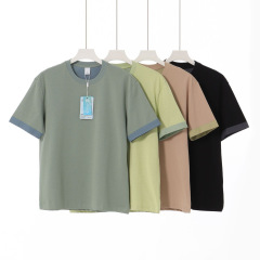 夏の重ポンド240G両面ソロナの2色の丸首tシャツのファッションのシンプルな女性の上着