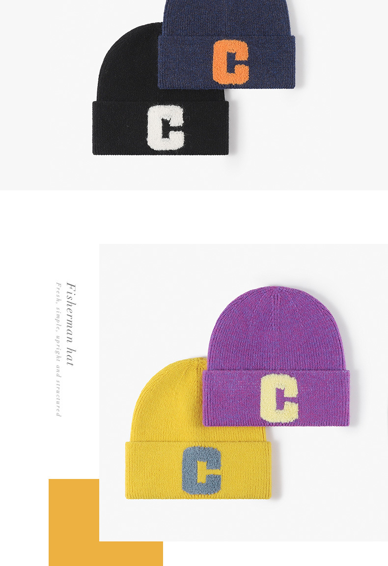 Autumn and Winter Women's Alphabet Towel Embroidered Warm Brimless Wool Hat Fashionable Outdoor Thickened Ear Protector Knitted Hat_voghion.com