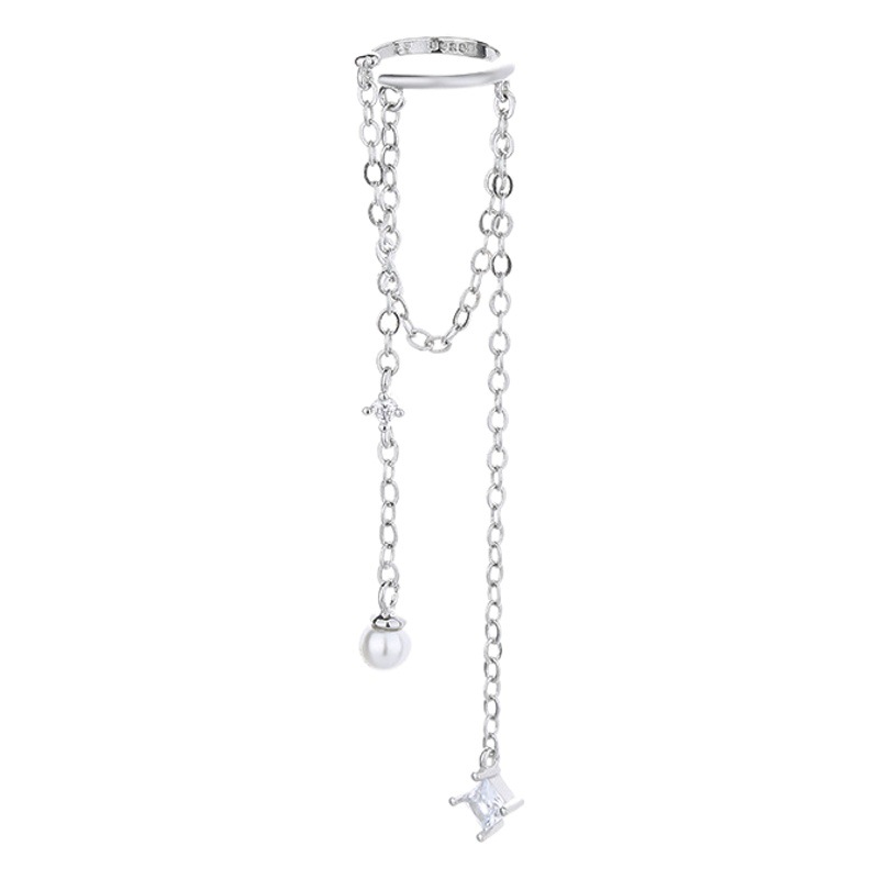 Ancient cat ning gypsophila ear clip tassel pearl earring long high-grade multi-layer zircon ear clip