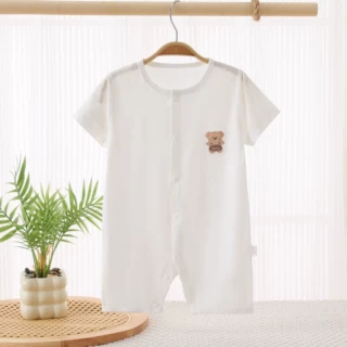 婴儿夏季薄款短袖连体衣新生儿a类空调服男女宝宝可开档清爽透气