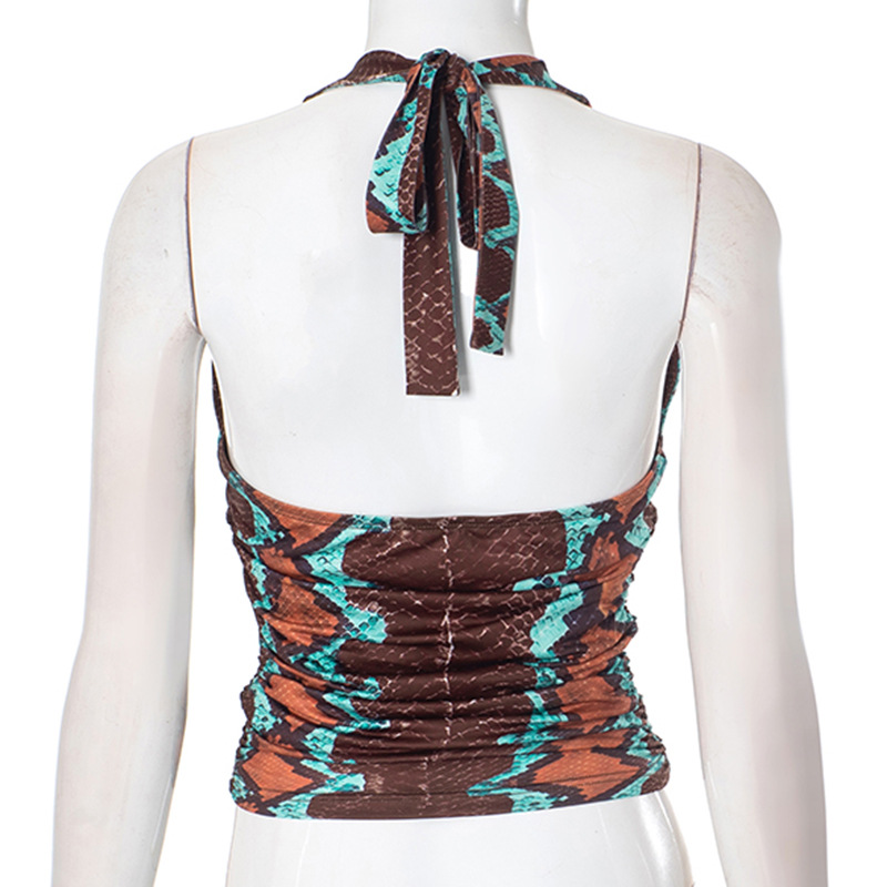 Women Clothing Autumn Winter Halter Lace up Hollow Out Cutout Backless Tube Top Pattern Printed Top T shirt