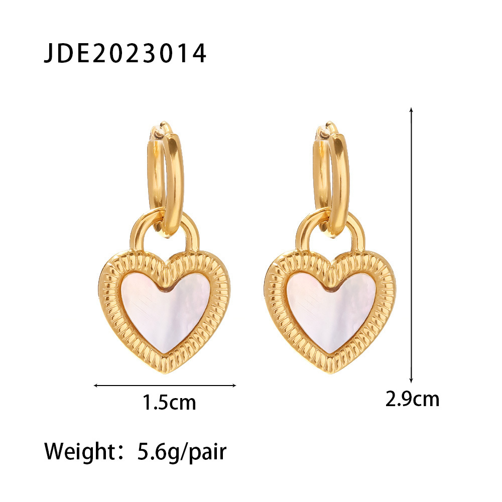Fashion Heart Shape Stainless Steel Inlay Shell Drop Earrings 1 Pair display picture 5
