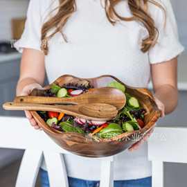 跨境木质波浪形沙拉碗客厅餐厅托盘装饰家用简约不规则水果蔬菜盘