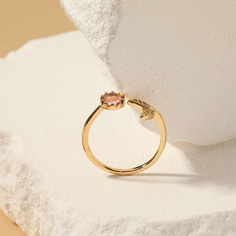 Simple Style Fish Tail Copper Gold Plated Zircon Open Ring