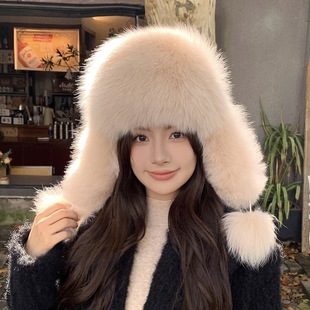 Fox Fur Leifeng Hat Women's Autumn and Winter High-end Sense Northeast Warm Thickened Real Mao Mao Ear Protection Hat for Small Face