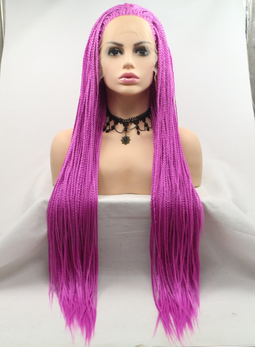 Amazon rosa tres hebras pequeñas trenzas europeas y estadounidenses pelucas damas delanteras encaje fibra química trenzas pequeñas cubierta de cabeza LW0252