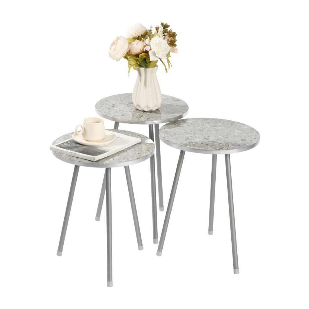 Specialized for Export, Set of 3 Small Space-Saving Round Stacking Coffee Side Tables - Gray, for Living Room, Bedroom, Easy to Assemble