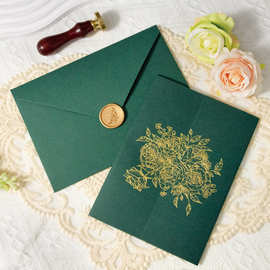 新款高档天鹅绒墨绿卡套烫金工艺邀请卡亚克力烫金uv贺卡跨境销售