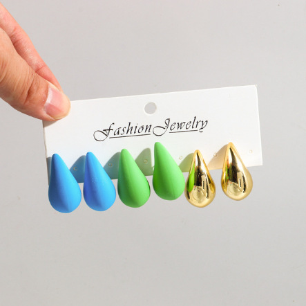 30g Weight Ear Studs Classification 3 Pairs Quantity Daily Occasion Acrylic Material Water Droplets Pattern Women's Gender Spray Paint Design IG Style, Simple Style Style 3 Pairs IG Style Simple Style Water Droplets Spray Paint Arylic Ear Studs 5
