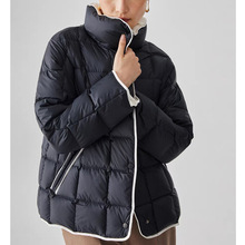 轻盈过冬！高端真丝镶边小立领羽绒服冬季短款90白鹅绒撞色鹅绒服