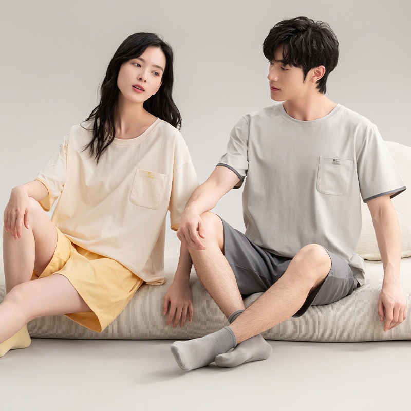 [Antibacterial] Couple Pajamas Women's Summer Short-sleeved Cotton Home Clothes Thin Men's Shorts Loose Outer Wear