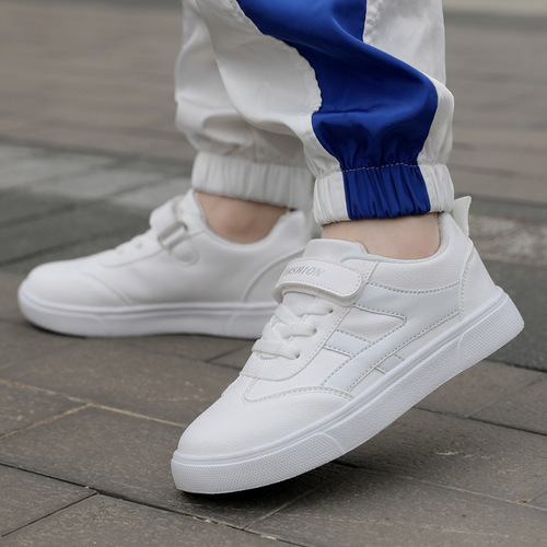 Children's white sneakers for boys, children's board shoes, spring and autumn new medium and large children's girls' four-season shoes, soft soles, school white sneakers, waterproof.