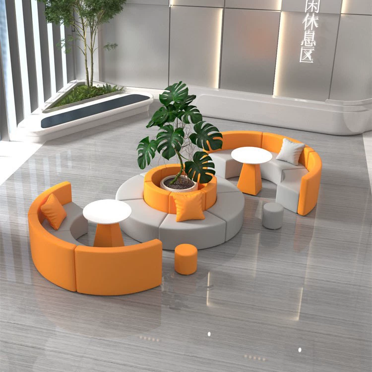 Креативная зона отдыха для офиса, учебное заведение, зал, ресепшн, зона отдыха, изогнутый диван для ожидания специальной формы, комбинация с кофейным столиком
