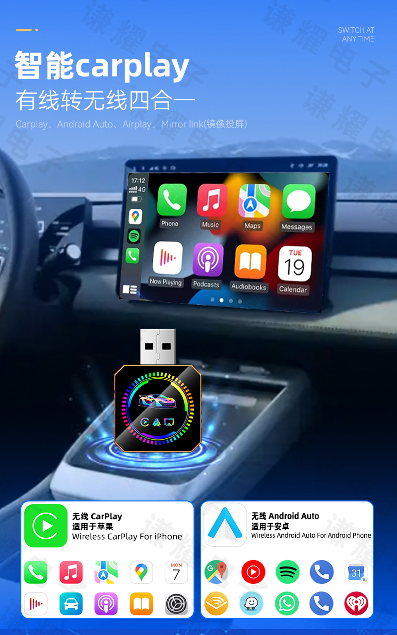 Hot-Selling 4-in-1 Smart Car Interconnect Box for Apple and Android Screen Mirroring, Wireless Reverse Control, and Carplay Box