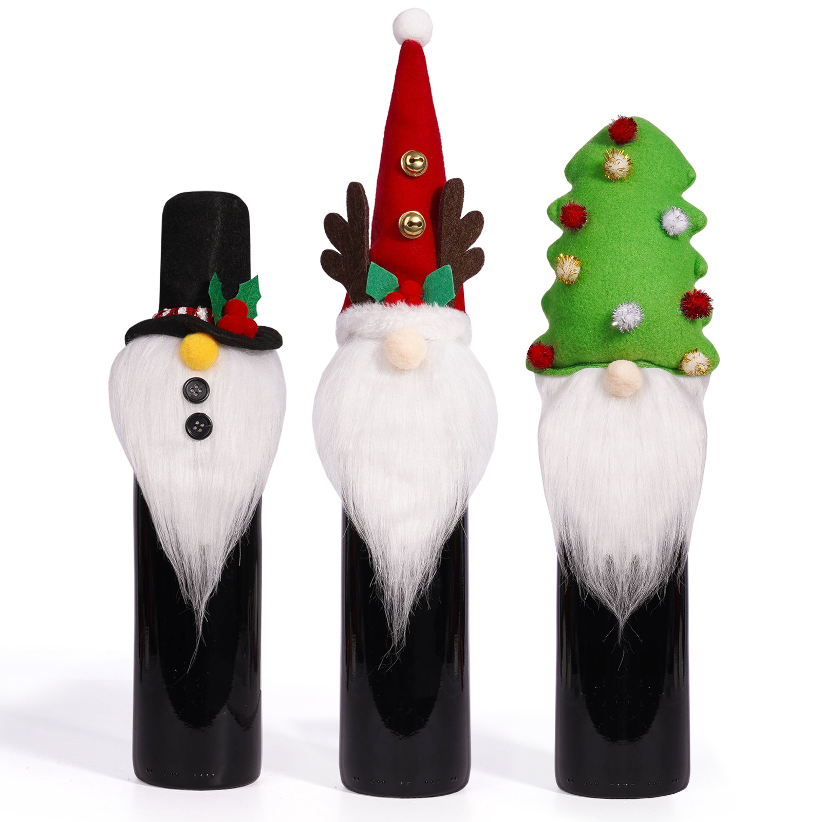 Navidad transfronteriza creativa Rudolph vino tinto cubierta barba blanca muñeca sin cara cubierta de botella de vino decoración de mesa atmósfera