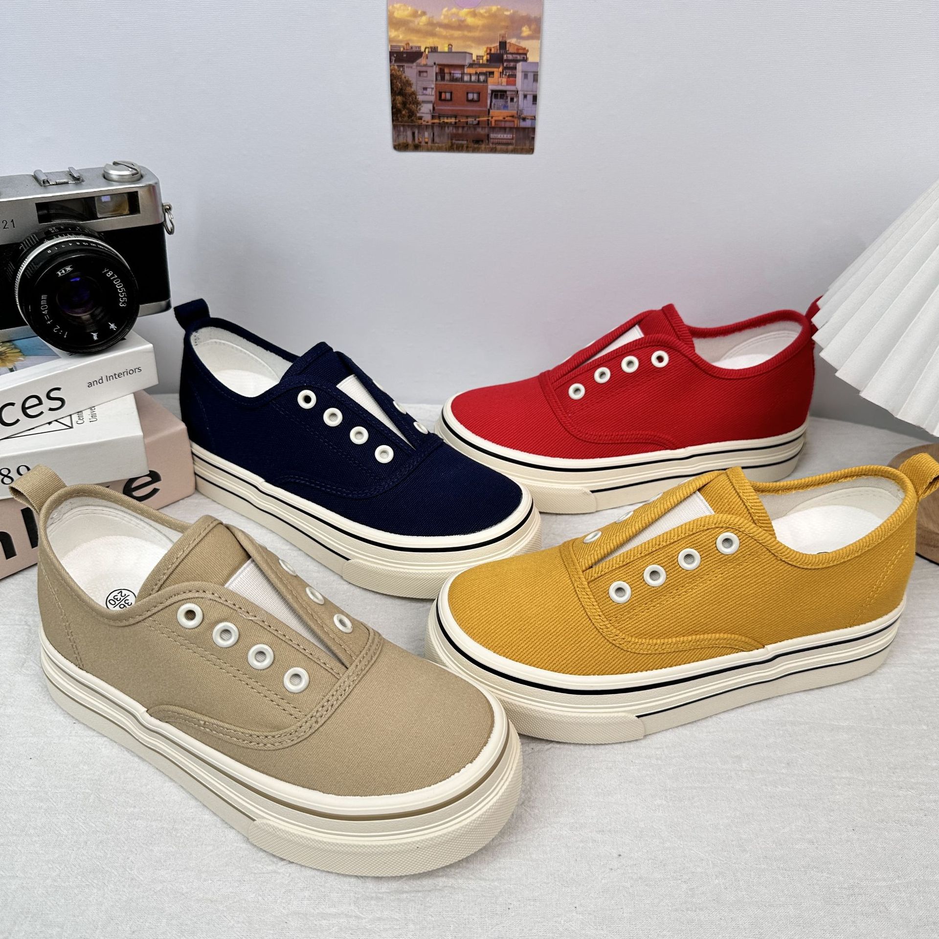 6653 zapatos de lona de suela gruesa para mujer, retro de nicho, estilo de Hong Kong chic, zapatos planos casuales de todo fósforo, zapatillas de deporte de un pie