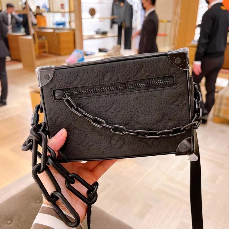 新しいメンズクロスボディバッグスクエアボックスバッグ第一層牛革本革ファッションショルダーシンプルカジュアルバックパックチェーンバッグ|undefined