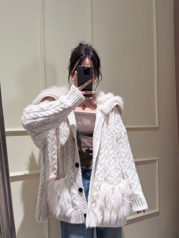 实拍 毛衣外套女秋冬季慵懒风韩版开衫皮草真毛狐狸毛领皮草大衣|undefined