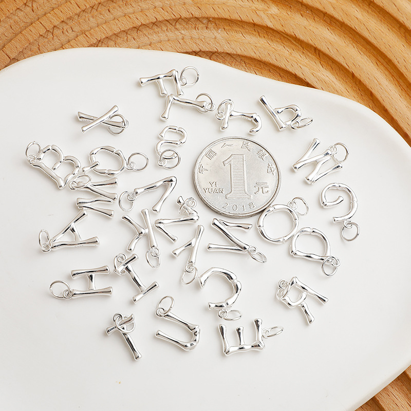 925 Sterling Silver Material Letter Pattern 1 Piece Width 8-12mm Length 14-15.5mm 925 Sterling Silver Letter Pendant DIY Accessories