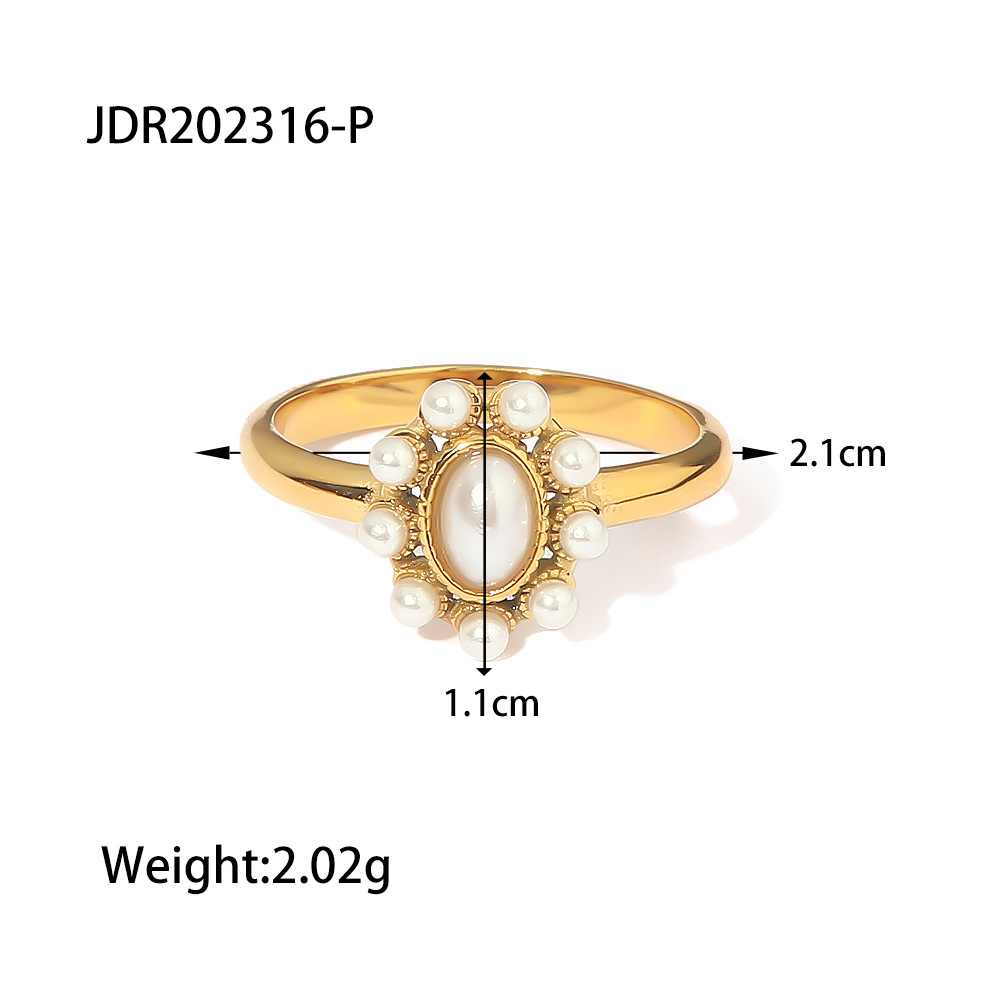 Retro Oval Stainless Steel Inlaid Zircon Artificial Pearls Rings display picture 1