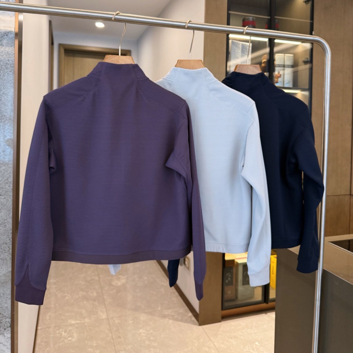 09051 Autumn new women's waffle half-zip sweatshirt